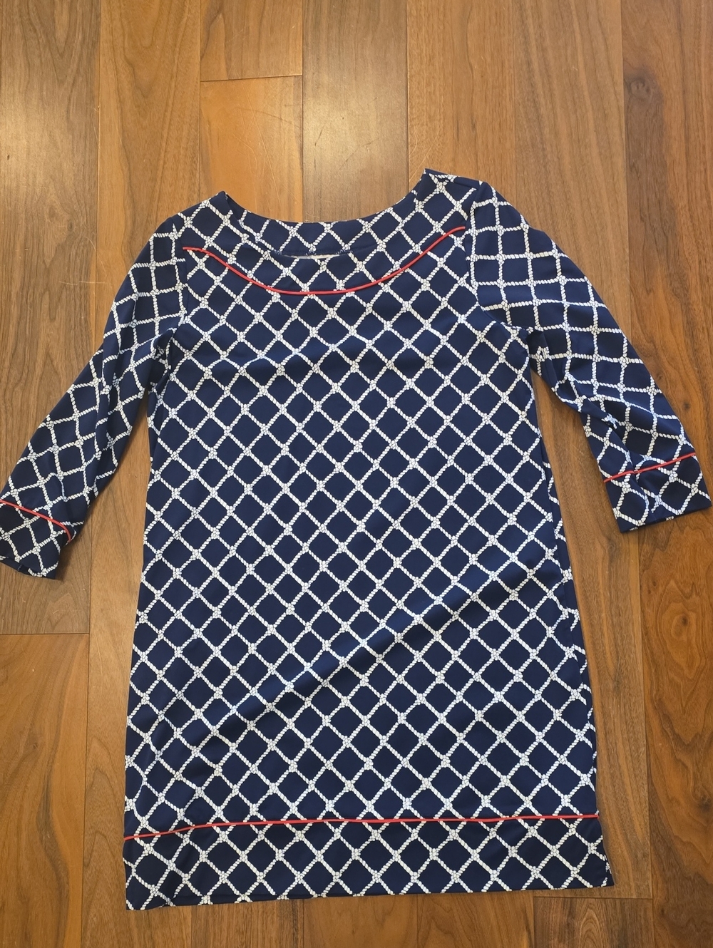 Lands' End Navy Dress with White Rope Lattice